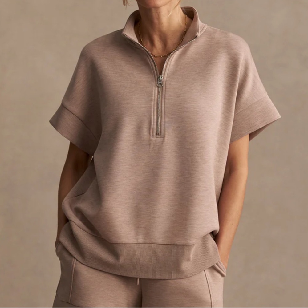 Varley Ritchie Short Sleeve Sweatshirt Taupe Marl Small Loungewear Neutral
